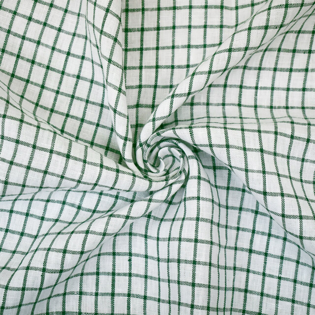 Green-White Moygashel Washed Grid Check Irish Linen Woven Fabric By the Yard